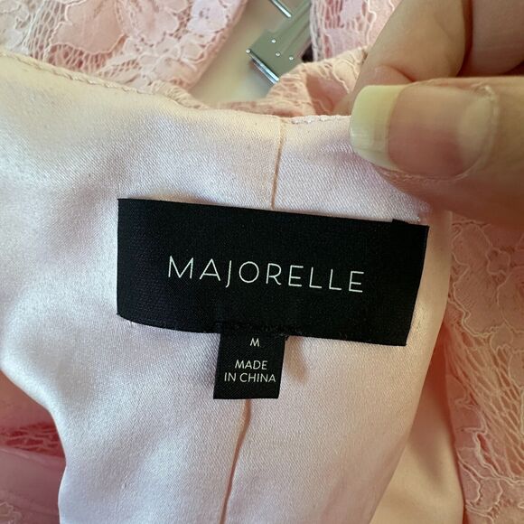 Marjorelle Pale Pink Lace Long Sleeve Tie Waist Kimono Wrap Mini Dress Robe M - Picture 8 of 12